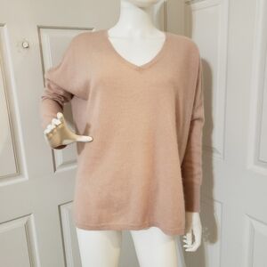 Minnie Rose Size XS/Small Elegant Women's V-Neck Sweater in Soft Pink